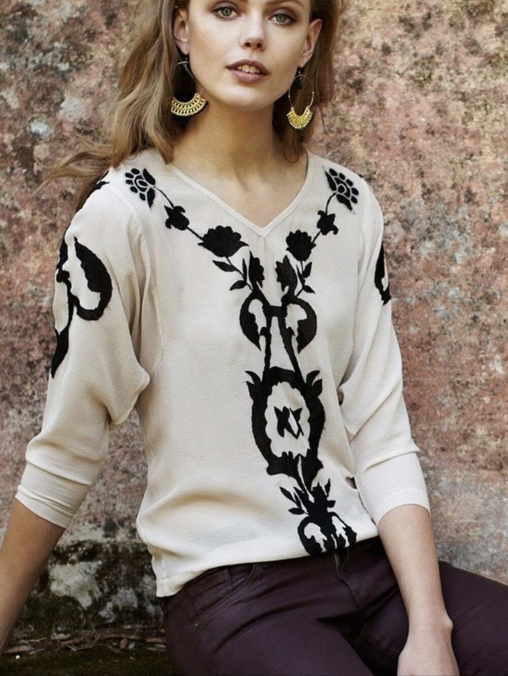 Anthropologie Maeve Embroidered Silk Top Size Large